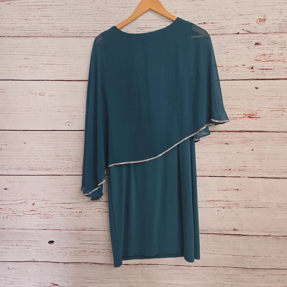 NWT MSK Teal Embellished Cape Overlay Dress Size M - Picture 9 of 14